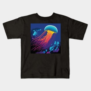 Blue, Pink and Yellow Jellyfish Swimming Underwater in the Ocean Kids T-Shirt